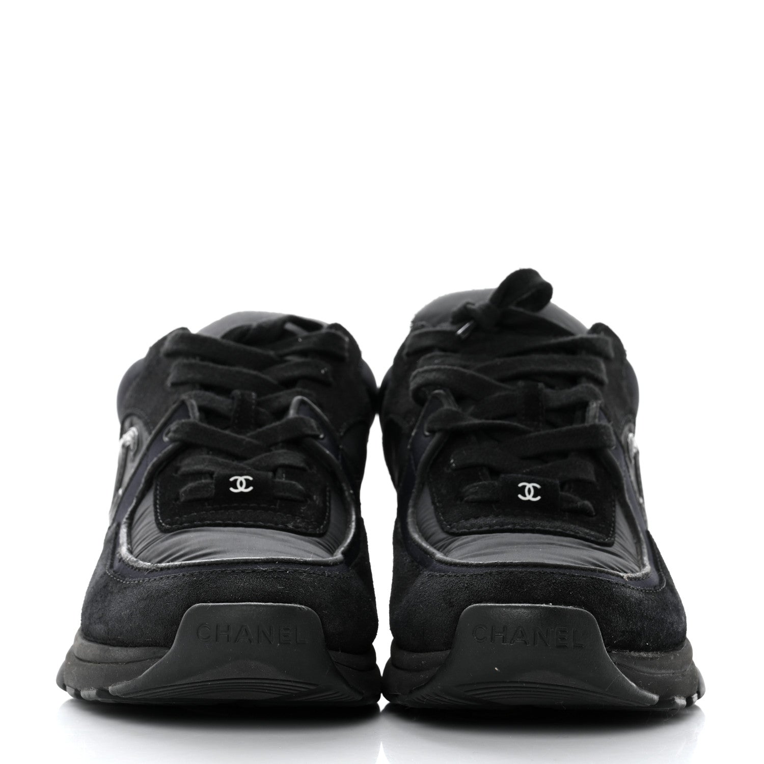 Chanel Fabric Calfskin Suede CC Sneakers 38 Black 2 of 8