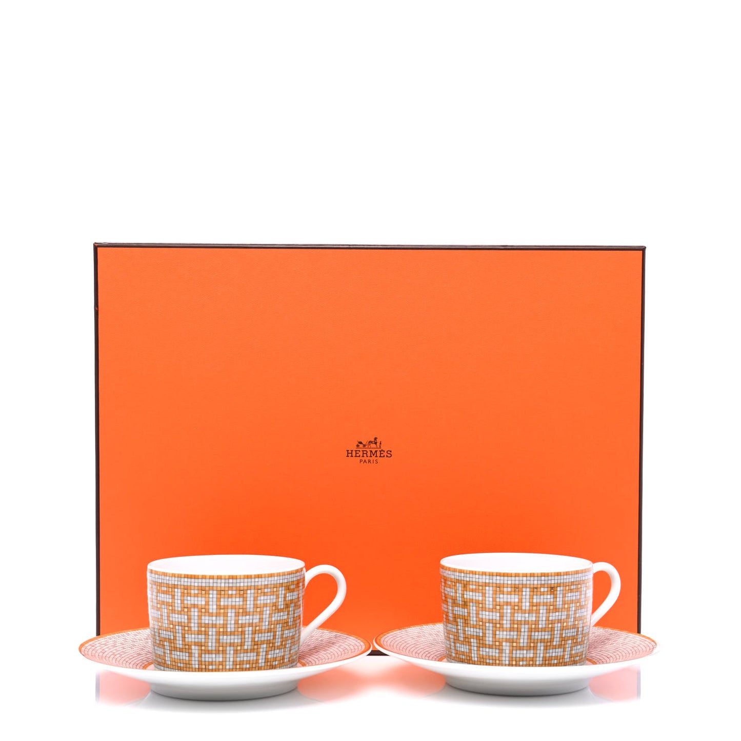 Porcelain Mosaique Au 24 Gold Tea Cup And Saucer Set Of 2