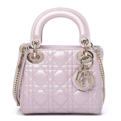 Christian Dior Metallic Lambskin Cannage Mini Lady Dior Lotus 1 of 9