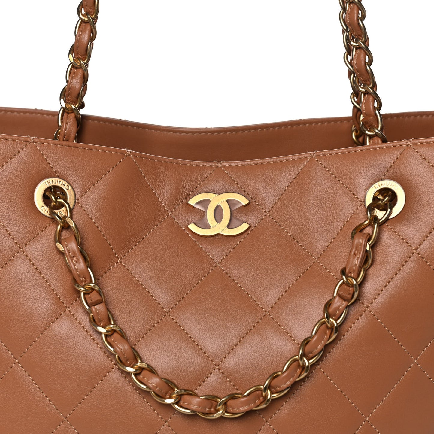 Calfskin Stitched Large Shopping Bag Brown