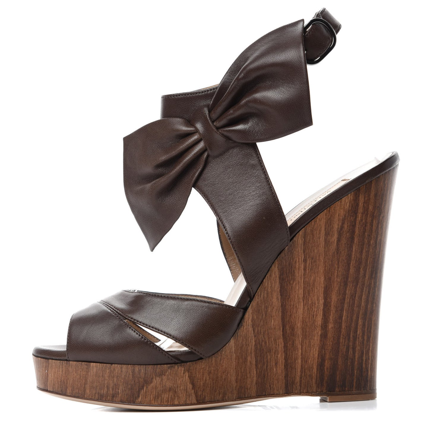 Nappa Bow Wedge Sandals 38.5 Brown