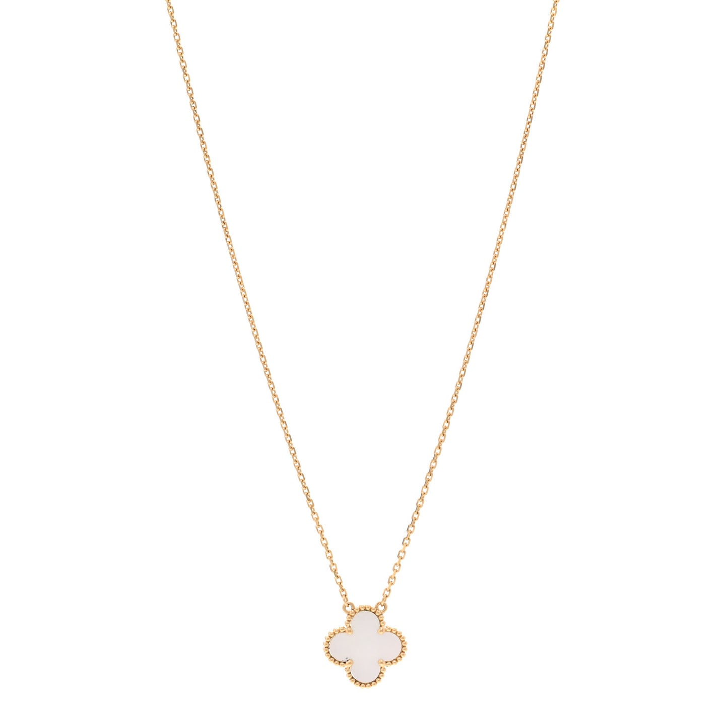 18K Yellow Gold Mother of Pearl Vintage Alhambra Pendant Necklace