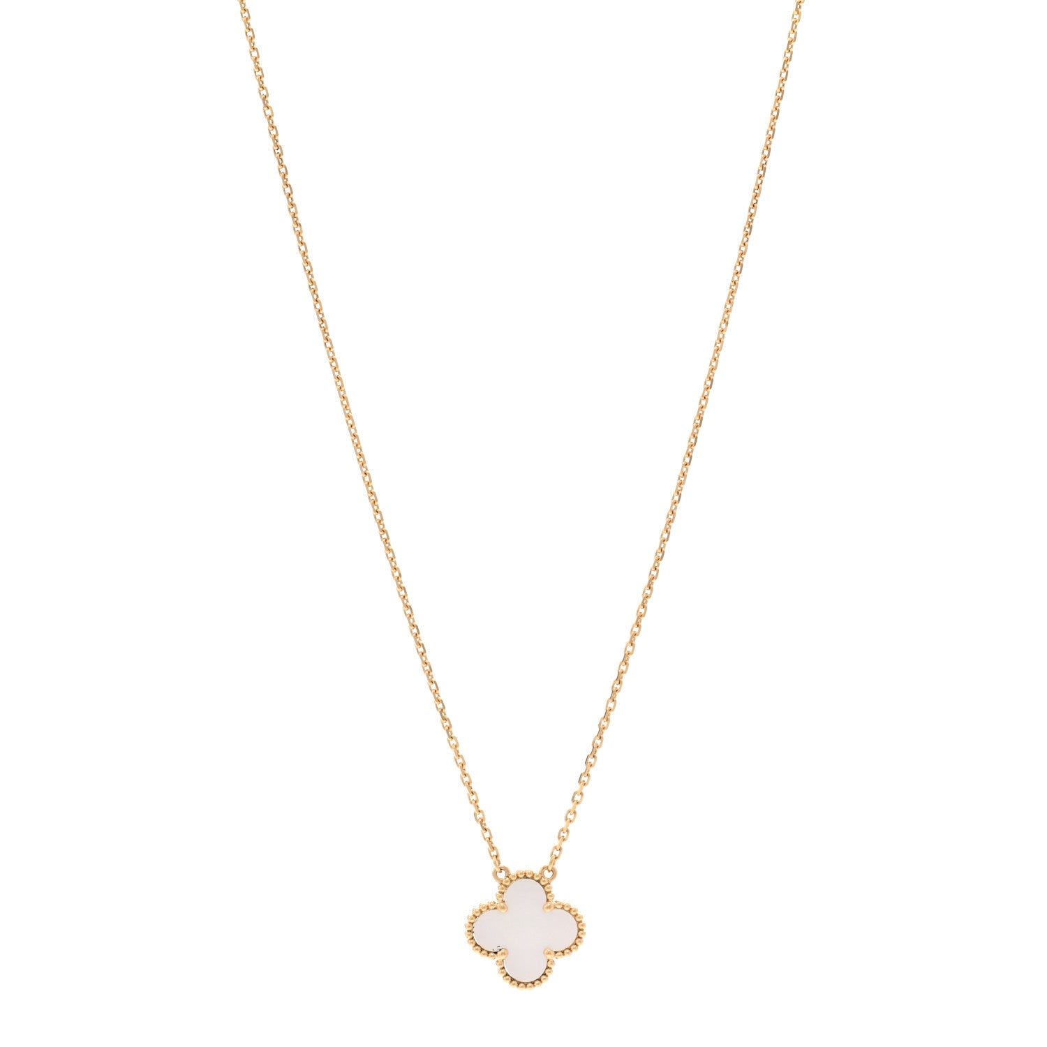 Van Cleef & Arpels 18K Yellow Gold Mother of Pearl Vintage Alhambra Pendant Necklace 1 of 5