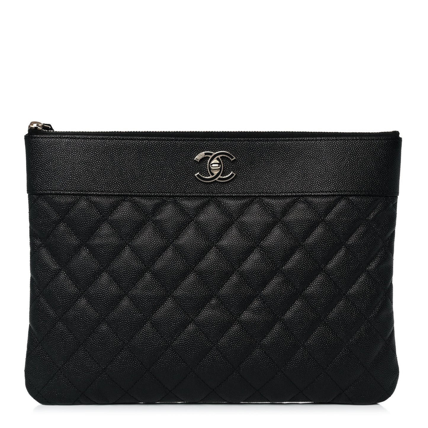 Caviar Quilted Mademoiselle Vintage Large Zip Pouch Black