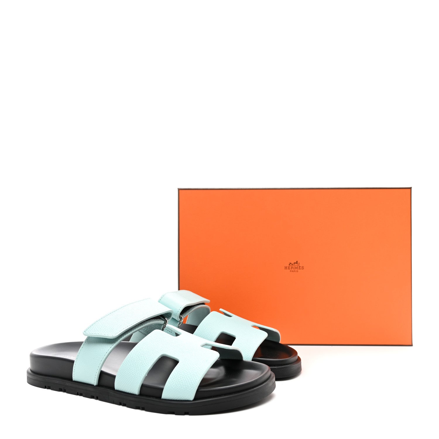 Hermes Epsom Womens Chypre Sandals 37 Bleu Cristaux 9 of 9