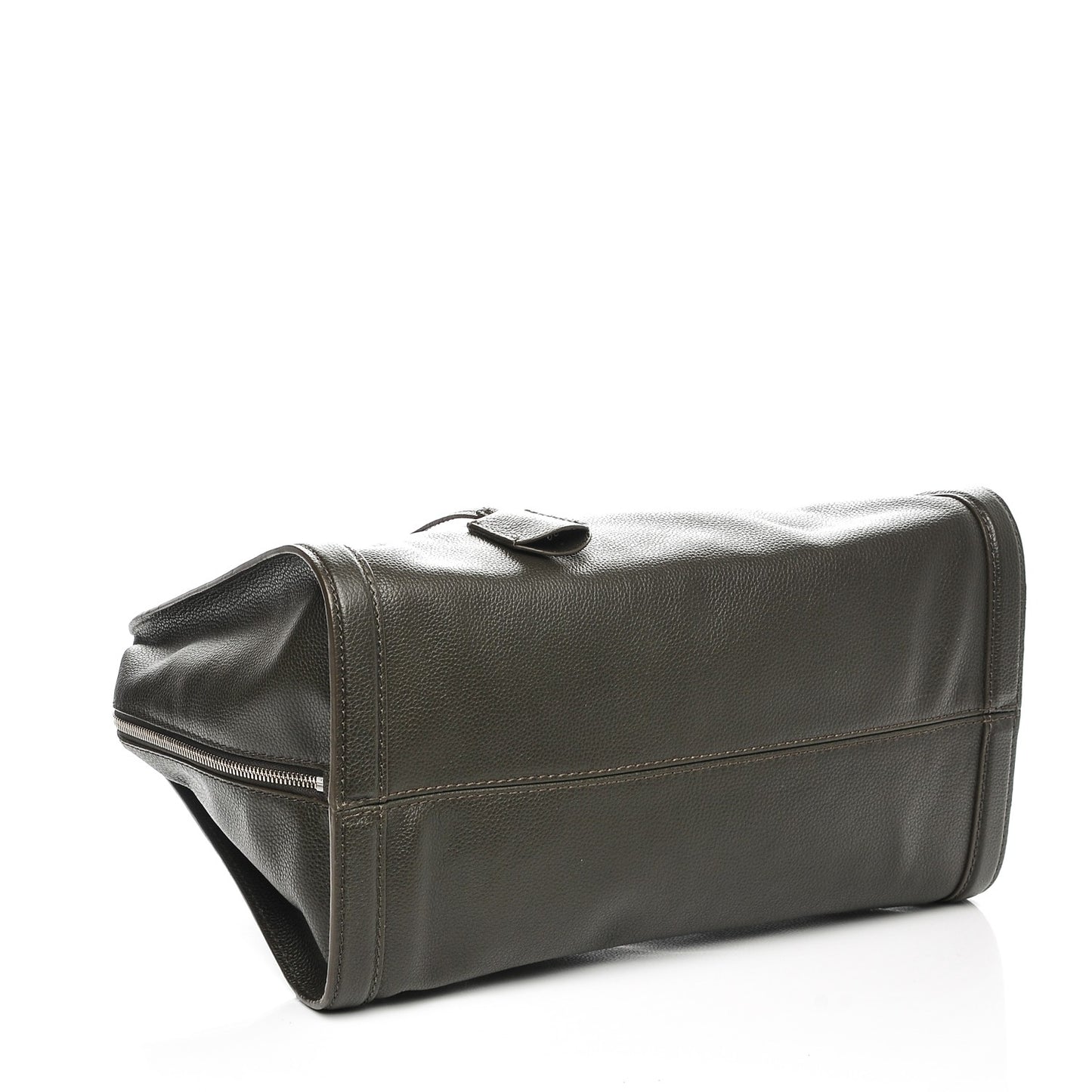 Pebbled Calfskin Large Skull Padlock Zip Around Tote Verde Militare