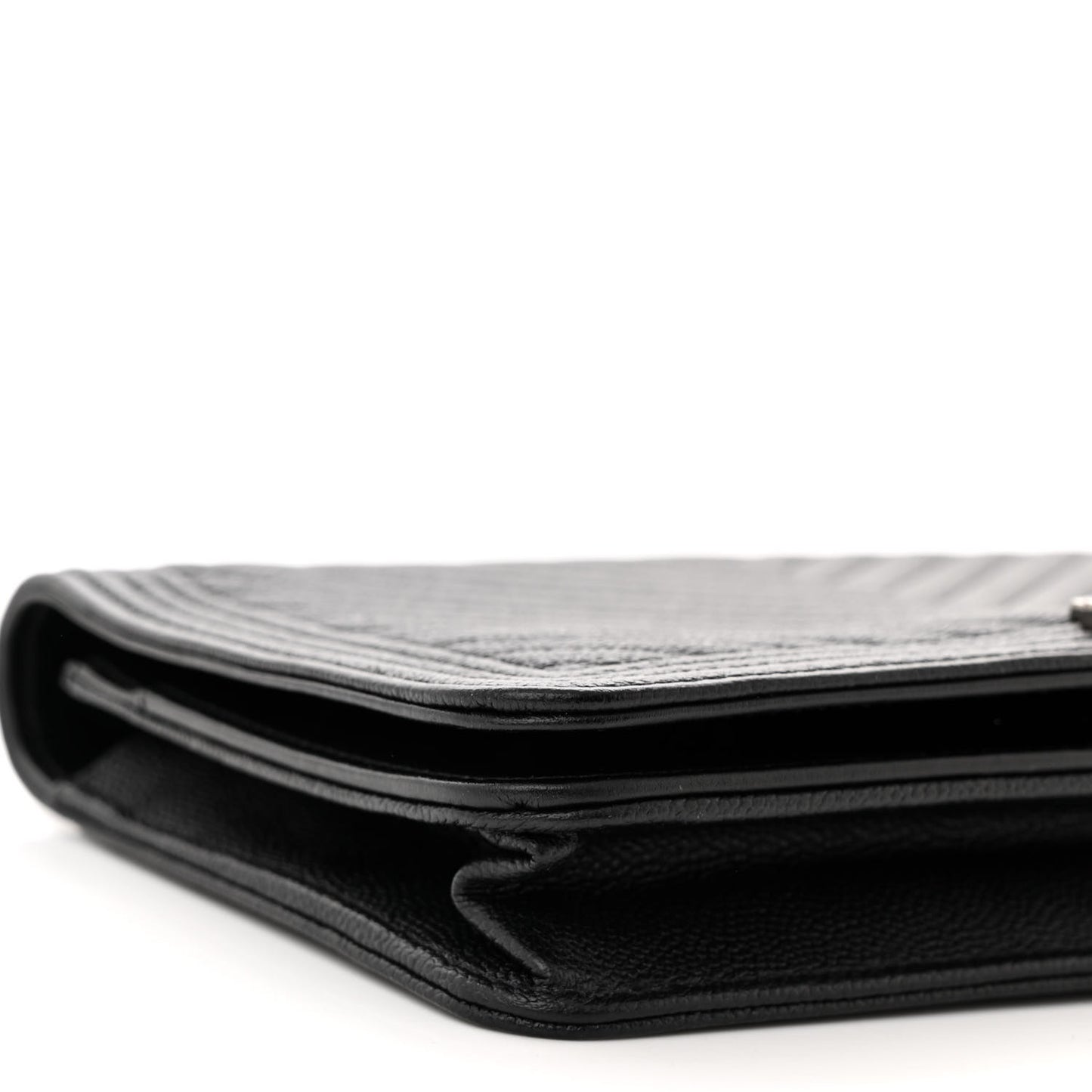 Caviar Chevron Quilted Boy Wallet On Chain WOC Black