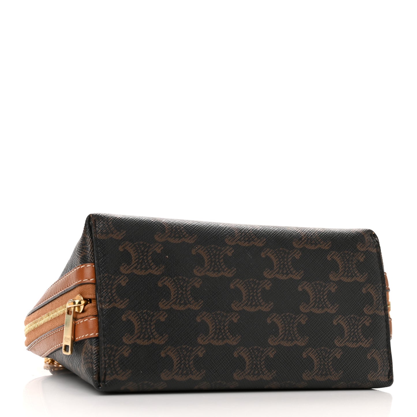 Lambskin Triomphe Canvas Embroidered Logo Clutch With Chain Tan