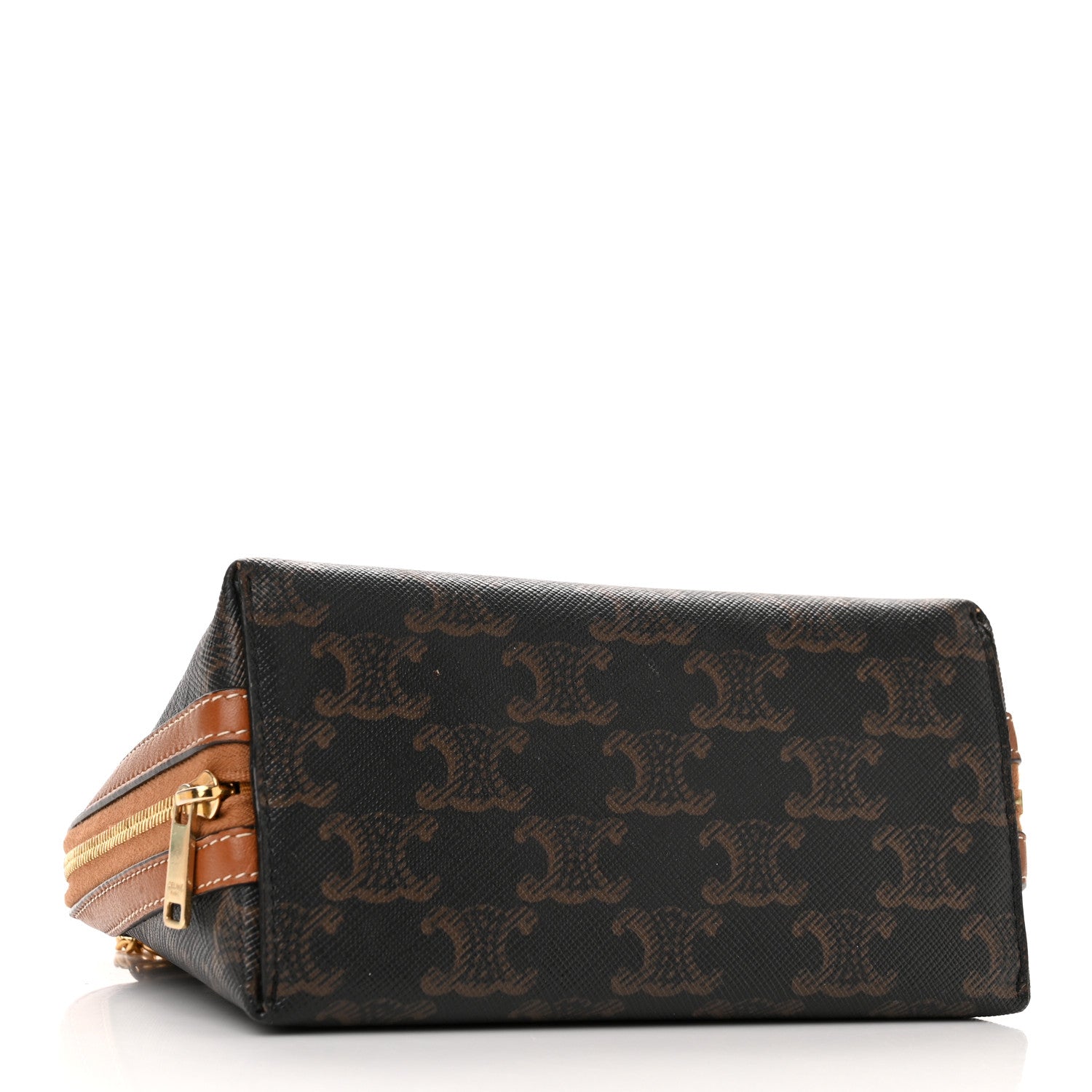 Celine Lambskin Triomphe Canvas Embroidered Logo Clutch With Chain Tan 4 of 11