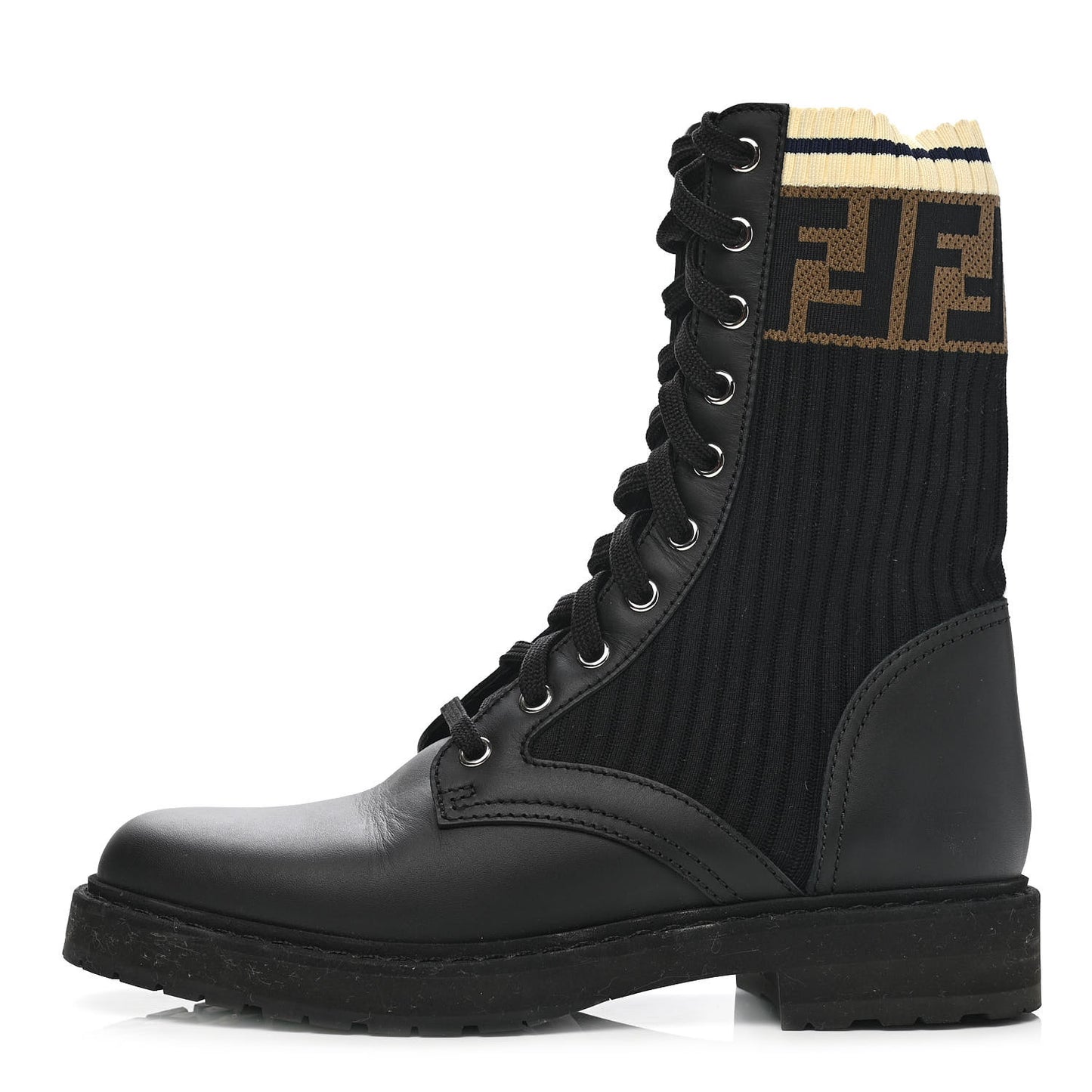 Calfskin Stretch Fabric Rockoko Biker Boots 36 Tobacco Black Marino
