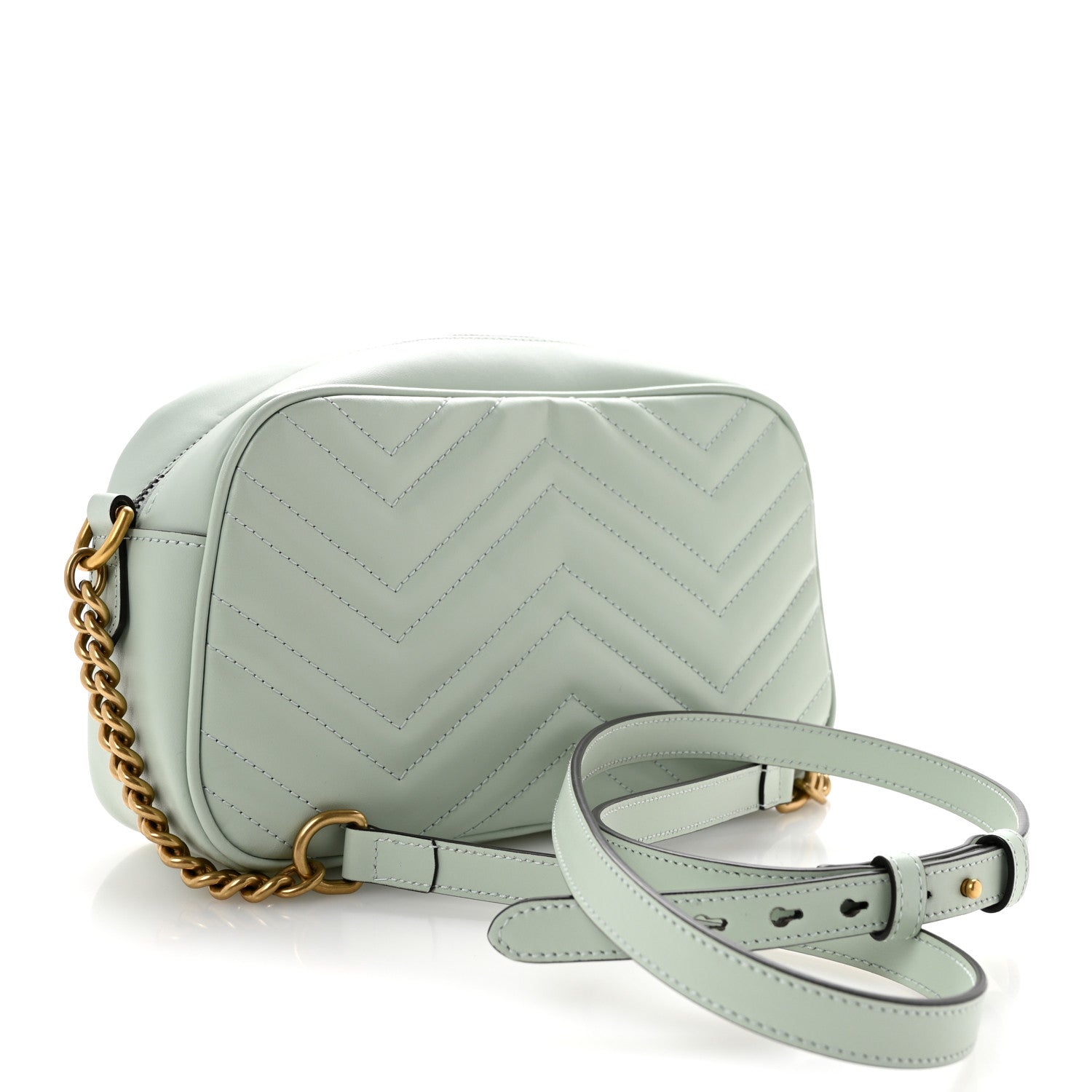 Gucci Calfskin Matelasse Small GG Marmont Chain Shoulder Bag Salvy Green 3 of 10