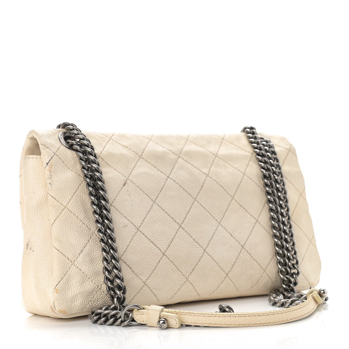 Caviar Quilted Medium Simply CC Flap White