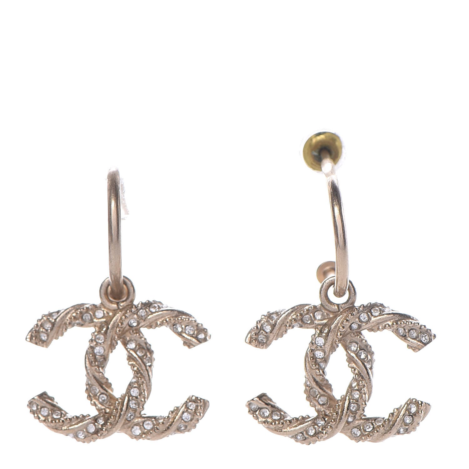 Chanel Crystal Twisted CC Dangle Earrings Gold 1 of 5