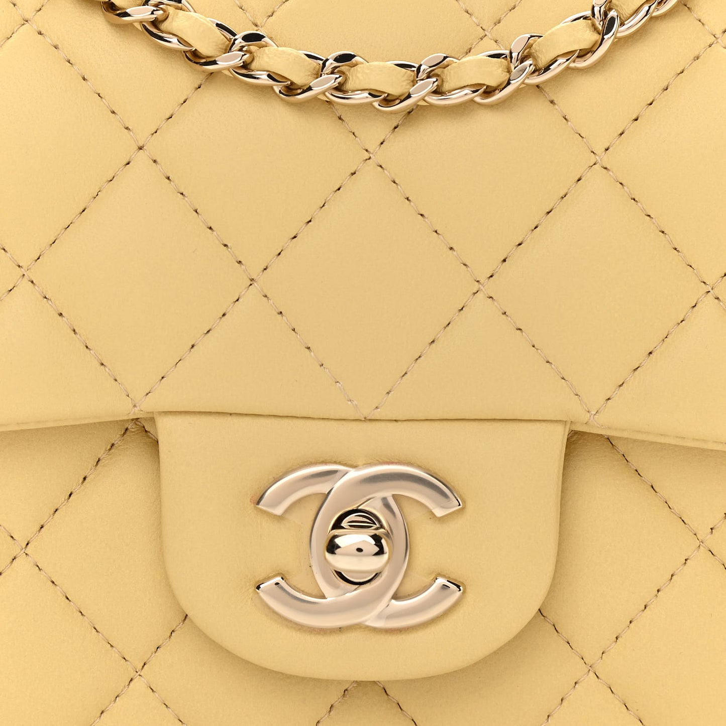 Lambskin Quilted Mini Top Handle Rectangular Flap Yellow