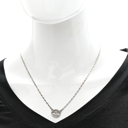 Chanel Metal Crystal CC Round Pendant Necklace Silver 2 of 7