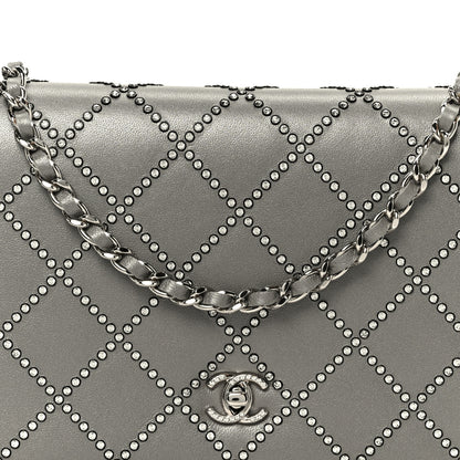 Chanel Lambskin Crystal Quilted Wallet On Chain WOC Grey 11 of 12