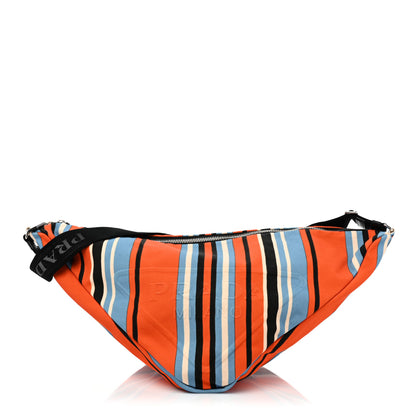 Prada Canvas Logo Embossed Striped Large Triangle Shoulder Bag Arancio 1 of 7