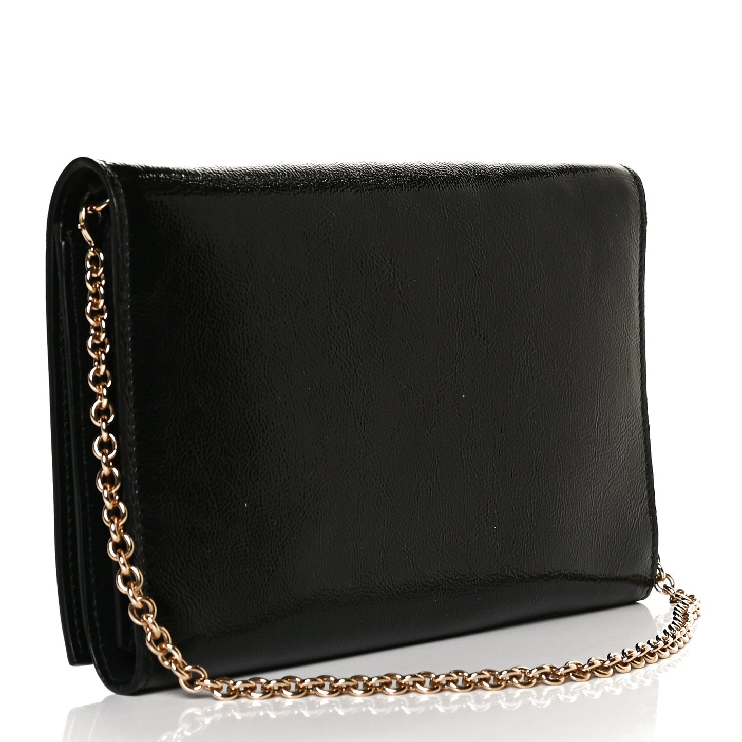 Textured Patent Belle de Jour Chain Clutch Black