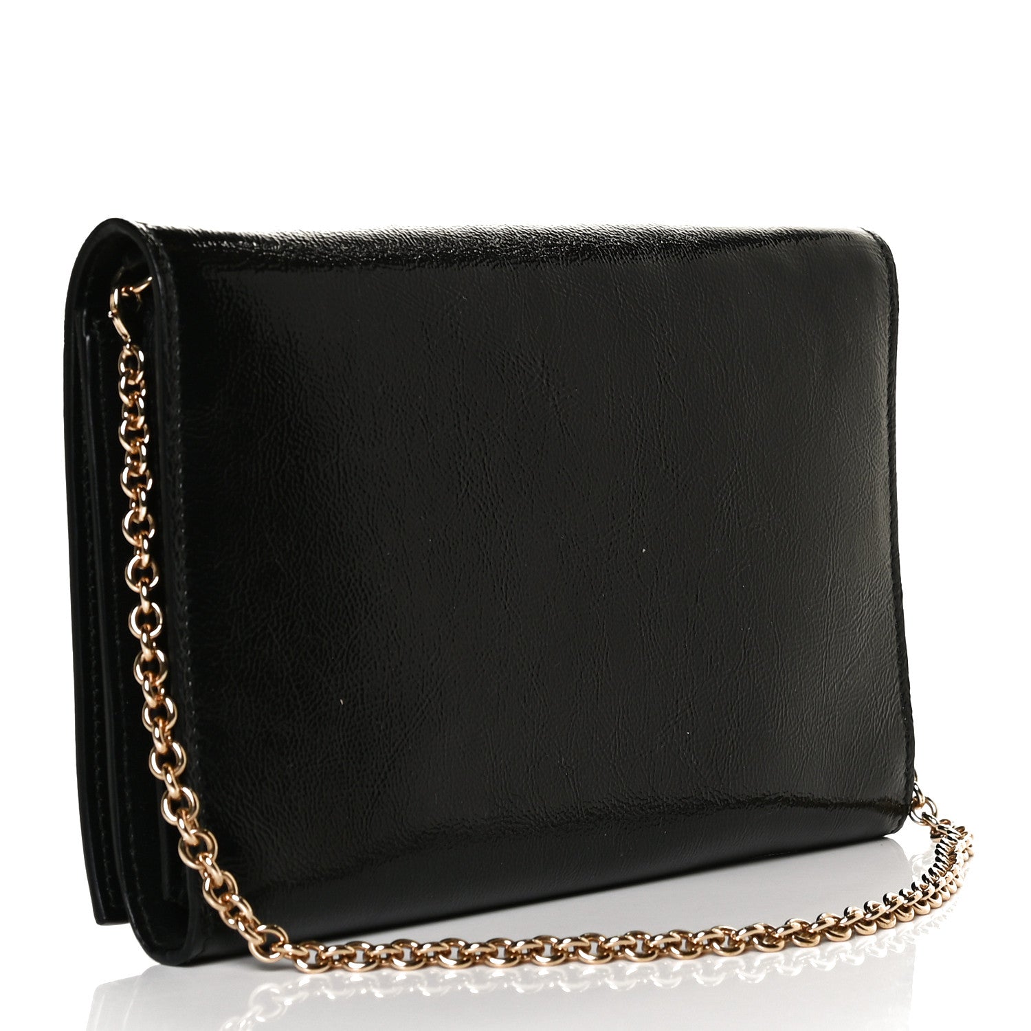 Saint Laurent Textured Patent Belle de Jour Chain Clutch Black 3 of 9