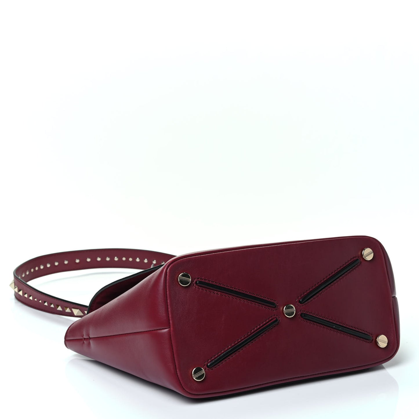 Calfskin Small Rockstud Demilune Double Handle Satchel Rubino