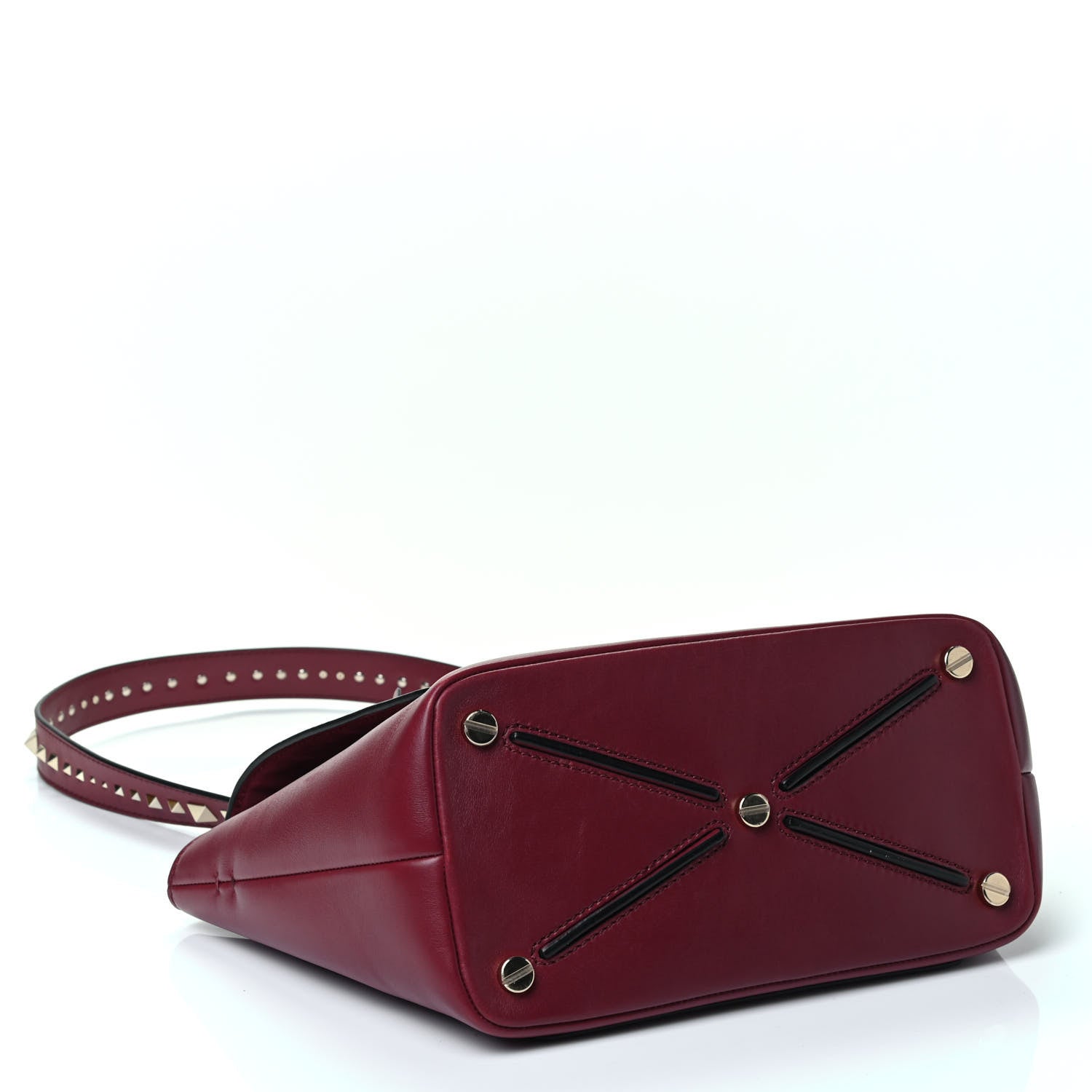 Valentino Garavani Calfskin Small Rockstud Demilune Double Handle Satchel Rubino 3 of 4