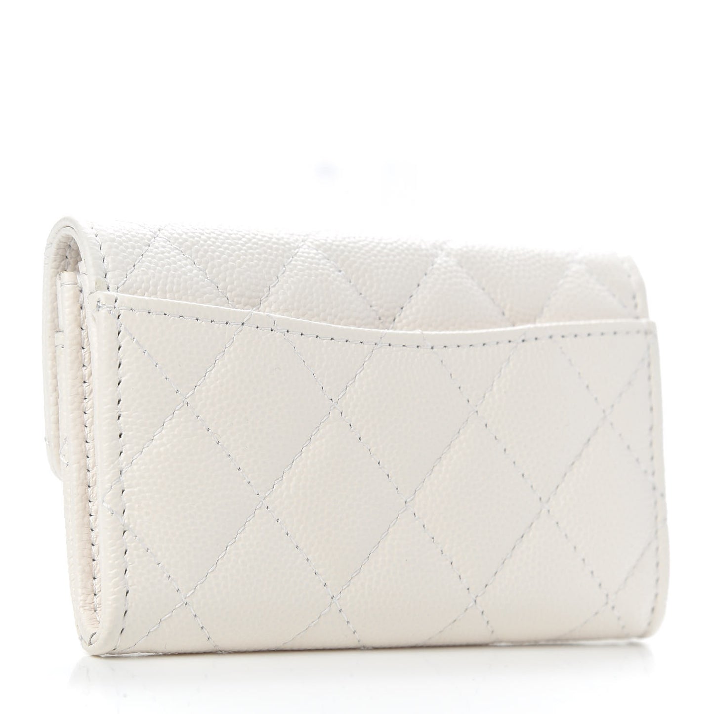 Caviar Quilted Flap Card Holder Wallet White