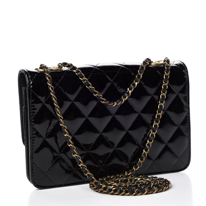 Chanel Patent Goatskin Quilted CC Eyelet Wallet On Chain WOC Black 3 of 10