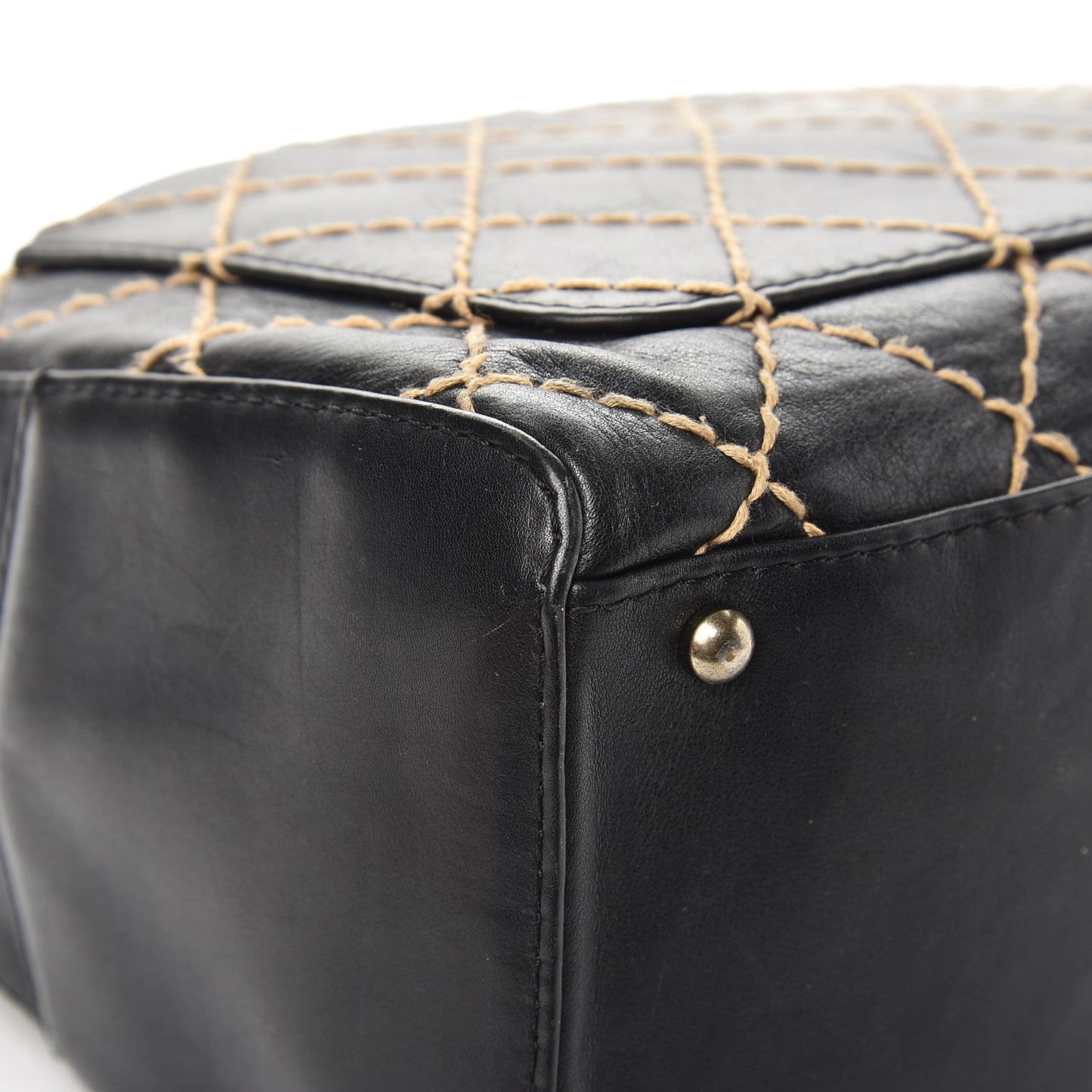 Calfskin Wild Stitch Top Handle Bag Black