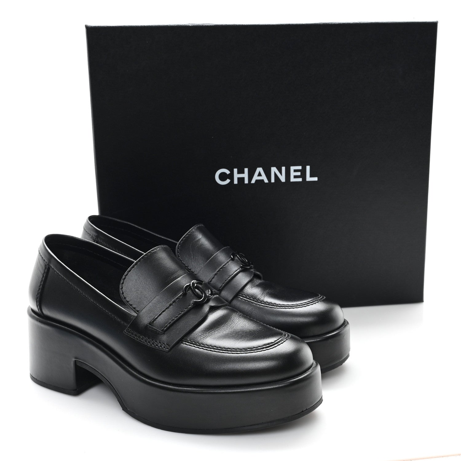 Chanel Calfskin CC Platform Loafers 38 Black 11 of 11