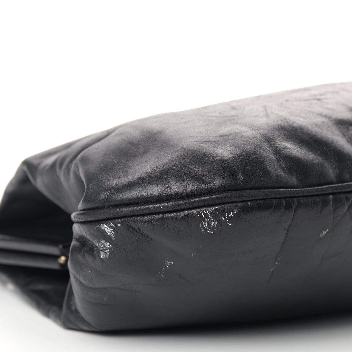 Glazed Calfskin Kisslock Frame Bag Black