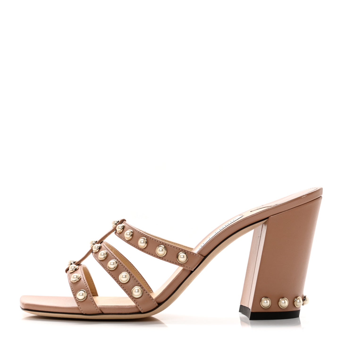 Calfskin Pearl Embellished Hazal 85 Mule Sandals 39.5 Ballet Pink
