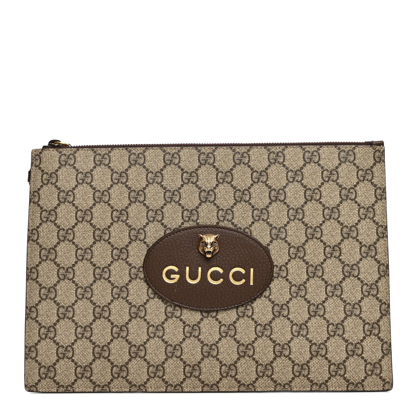 GG Supreme Monogram Neo Vintage Zip Wristlet Pouch Beige New Acero Crop