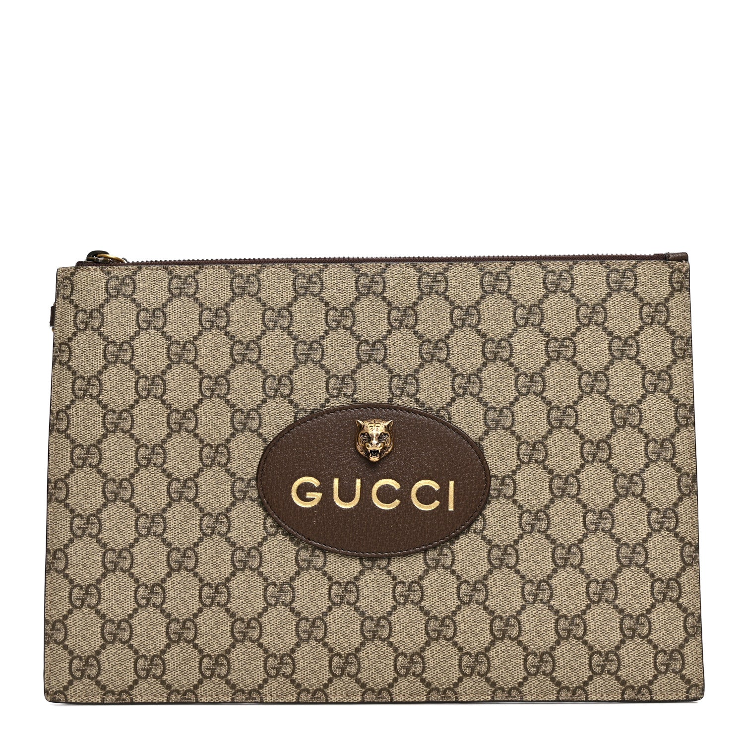 Gucci GG Supreme Monogram Neo Vintage Zip Wristlet Pouch Beige New Acero Crop 1 of 7