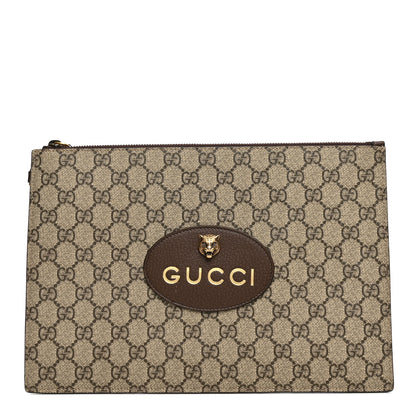 Gucci GG Supreme Monogram Neo Vintage Zip Wristlet Pouch Beige New Acero Crop 1 of 7