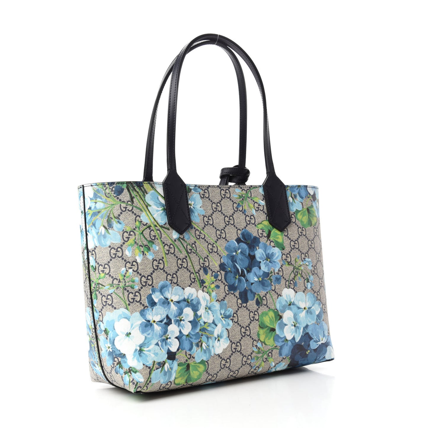 GG Supreme Monogram Blooms Small Reversible Tote Beige Blue Navy