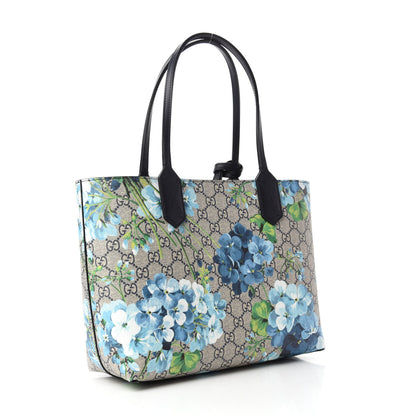 Gucci GG Supreme Monogram Blooms Small Reversible Tote Beige Blue Navy 3 of 16