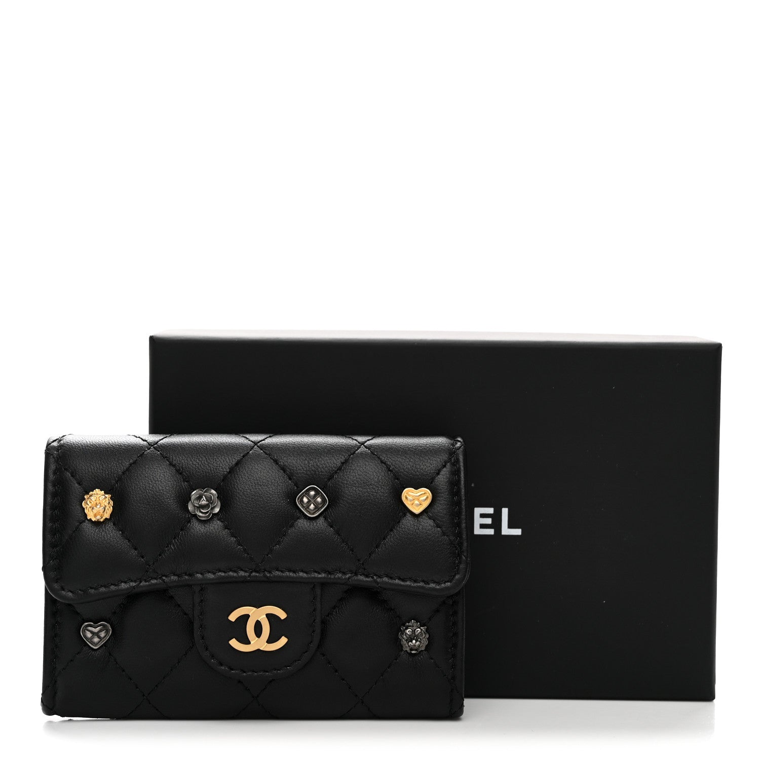 Chanel Lambskin Quilted Lucky Charms Flap Card Holder Wallet Black 9 of 9