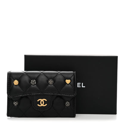 Chanel Lambskin Quilted Lucky Charms Flap Card Holder Wallet Black 9 of 9