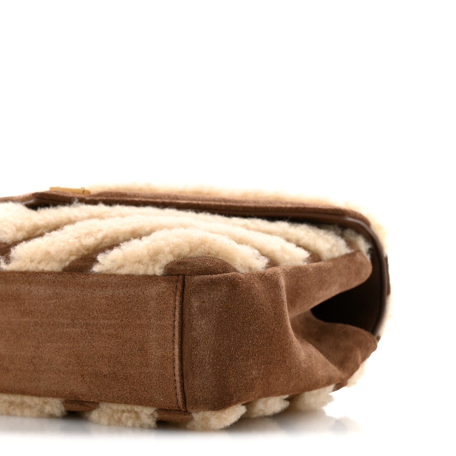Saint Laurent Nubuck Shearling Chevron Monogram Medium College Bag Dark Cigar Natural Beige 9 of 13