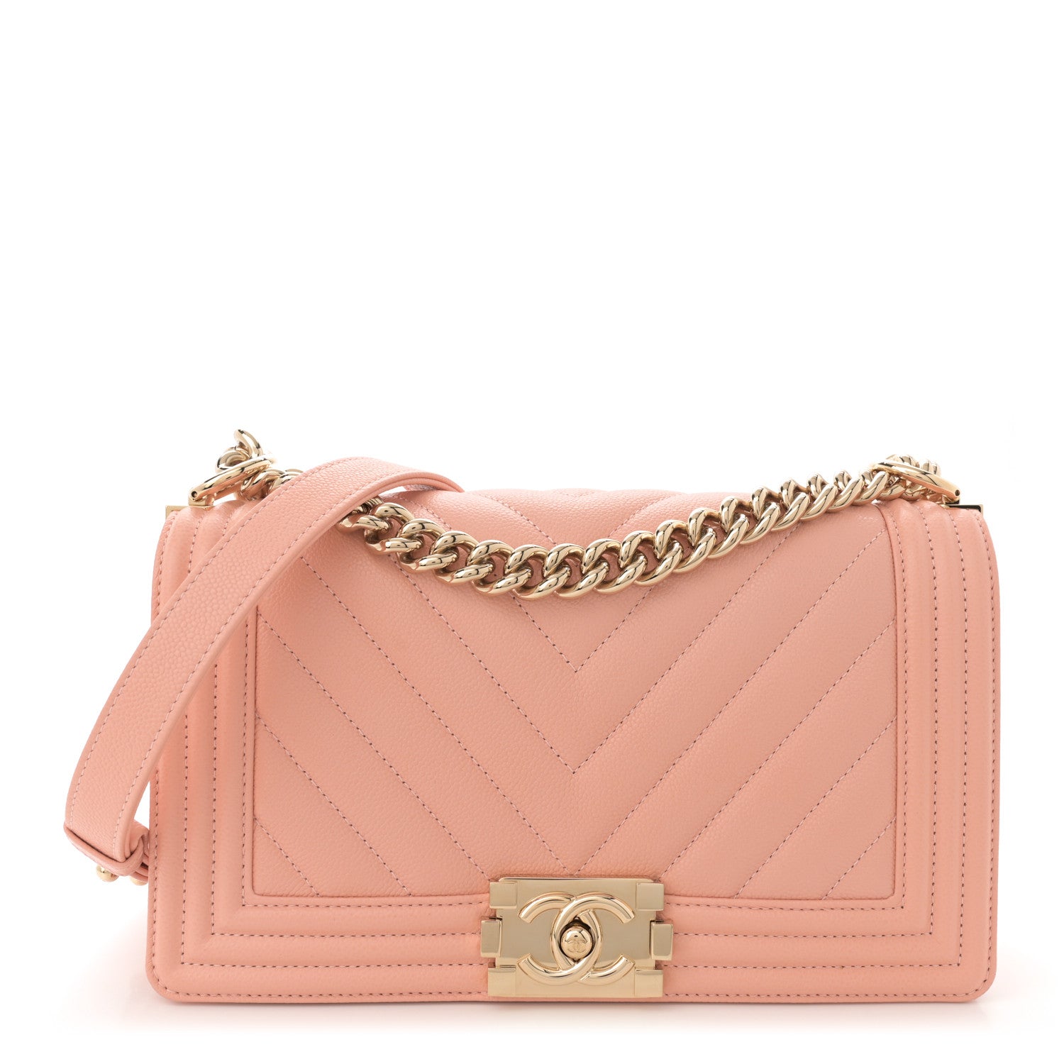 Chanel Caviar Chevron Quilted Medium Boy Flap Light Pink 1 of 11