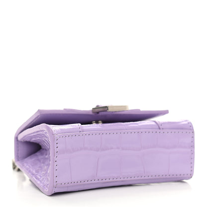 Balenciaga Shiny Calfskin Crocodile Embossed Hourglass Top Handle Bag Mini with Chain Lilac 4 of 10
