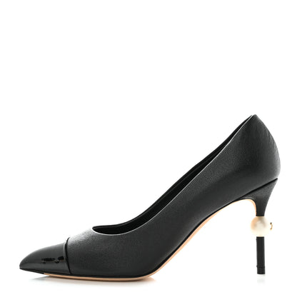 Chanel Goatskin Patent Calfskin Cap Toe CC Pearl Pumps 36.5 Black 1 of 10