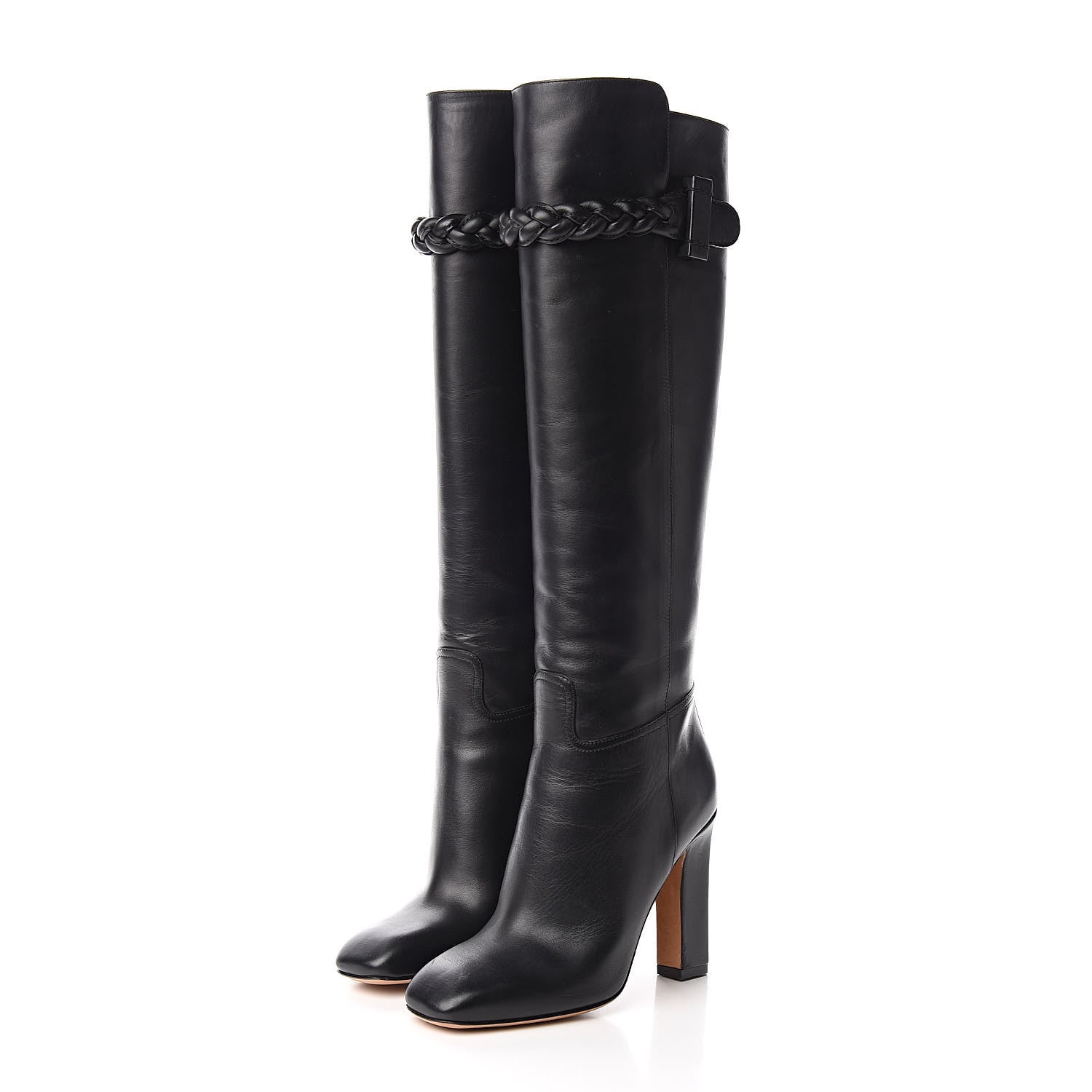 Valentino Garavani Vitello Braided Knee High 100mm Boots 36 Black 3 of 8