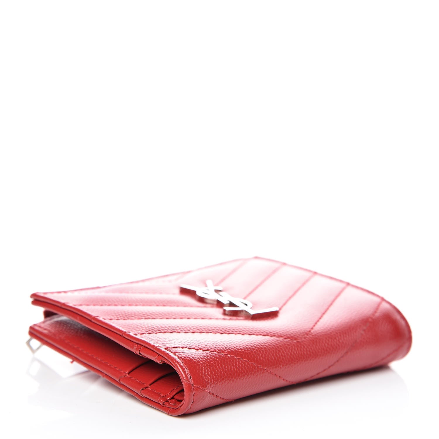Saint Laurent Grain De Poudre Matelasse Chevron Monogram Zipped Card Case Rouge 4 of 10