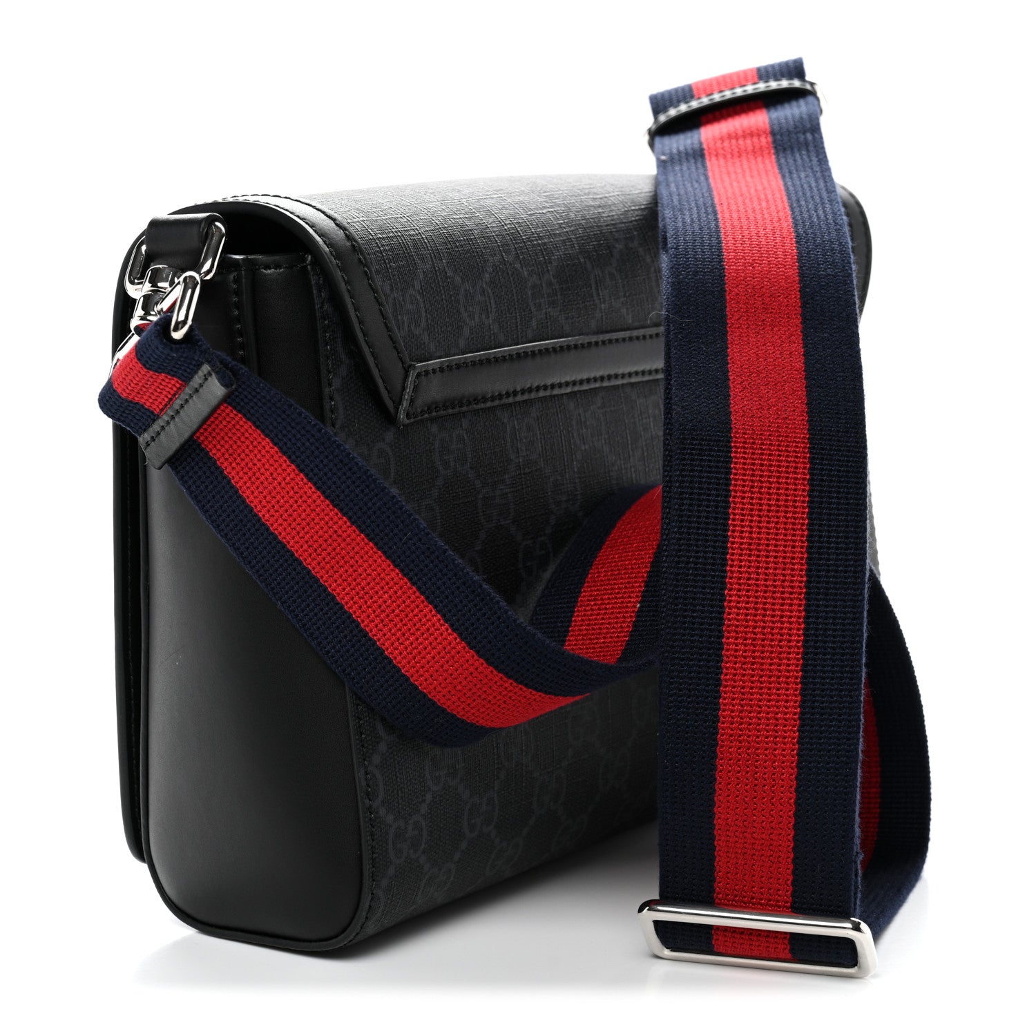 Gucci GG Supreme Monogram Appia Calfskin Web Crossbody Bag Black Grey 3 of 12