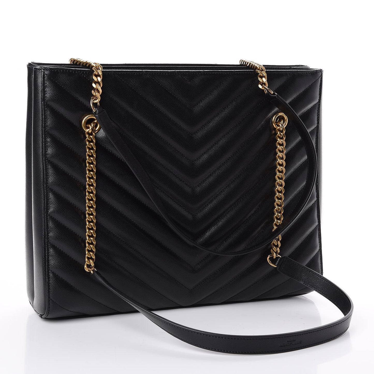 Grain De Poudre Matelasse Chevron Medium Tribeca Shopping Bag Black