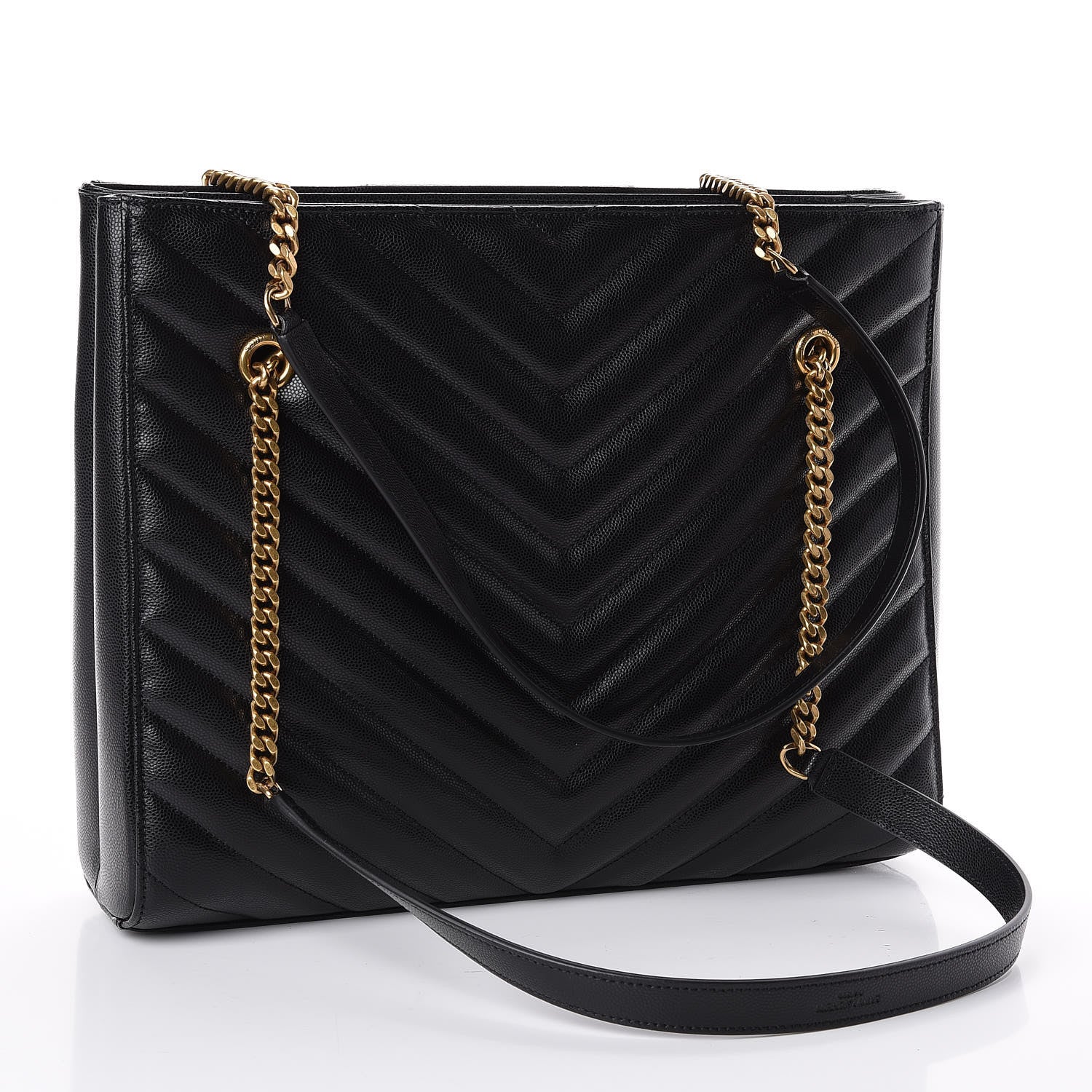 Saint Laurent Grain De Poudre Matelasse Chevron Medium Tribeca Shopping Bag Black 2 of 12