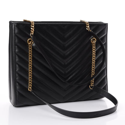 Saint Laurent Grain De Poudre Matelasse Chevron Medium Tribeca Shopping Bag Black 2 of 12