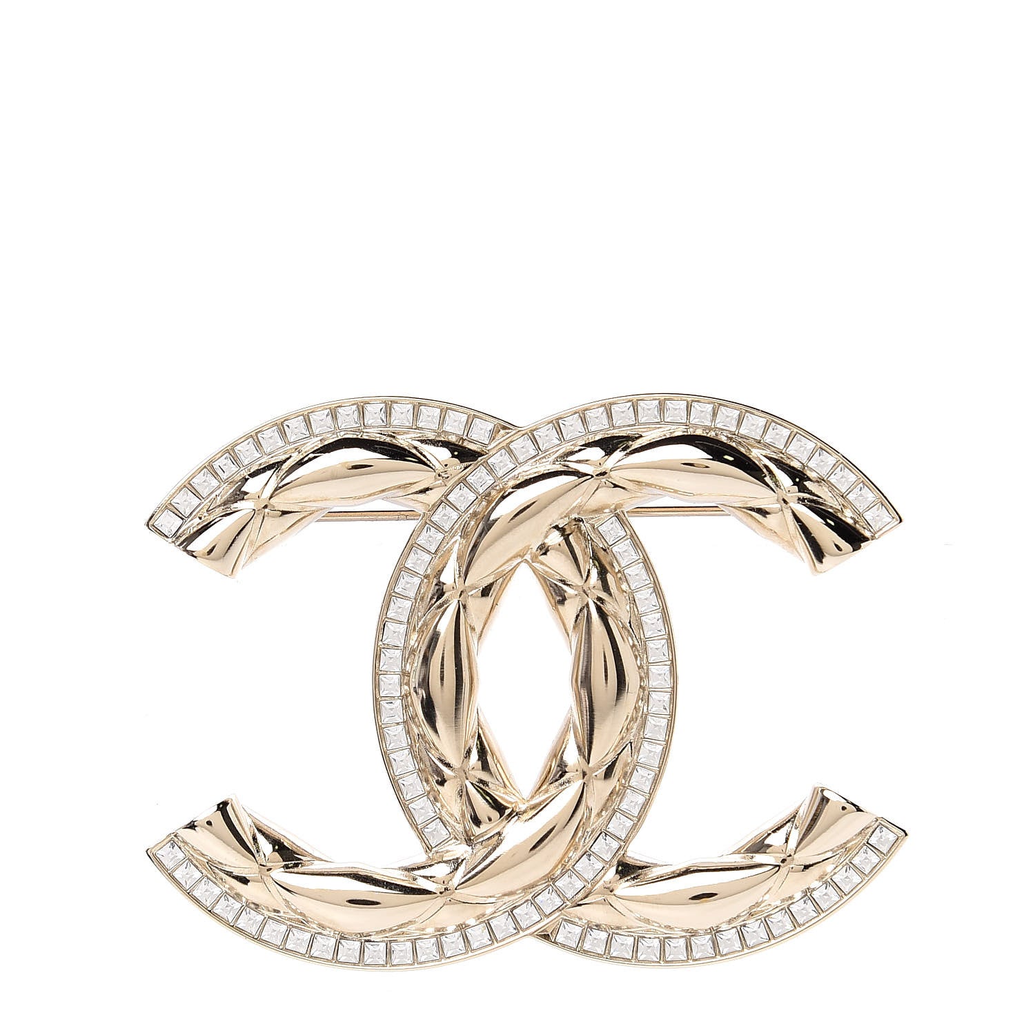 Chanel Baguette Crystal Quilted Vintage Allure CC Brooch Gold 1 of 4