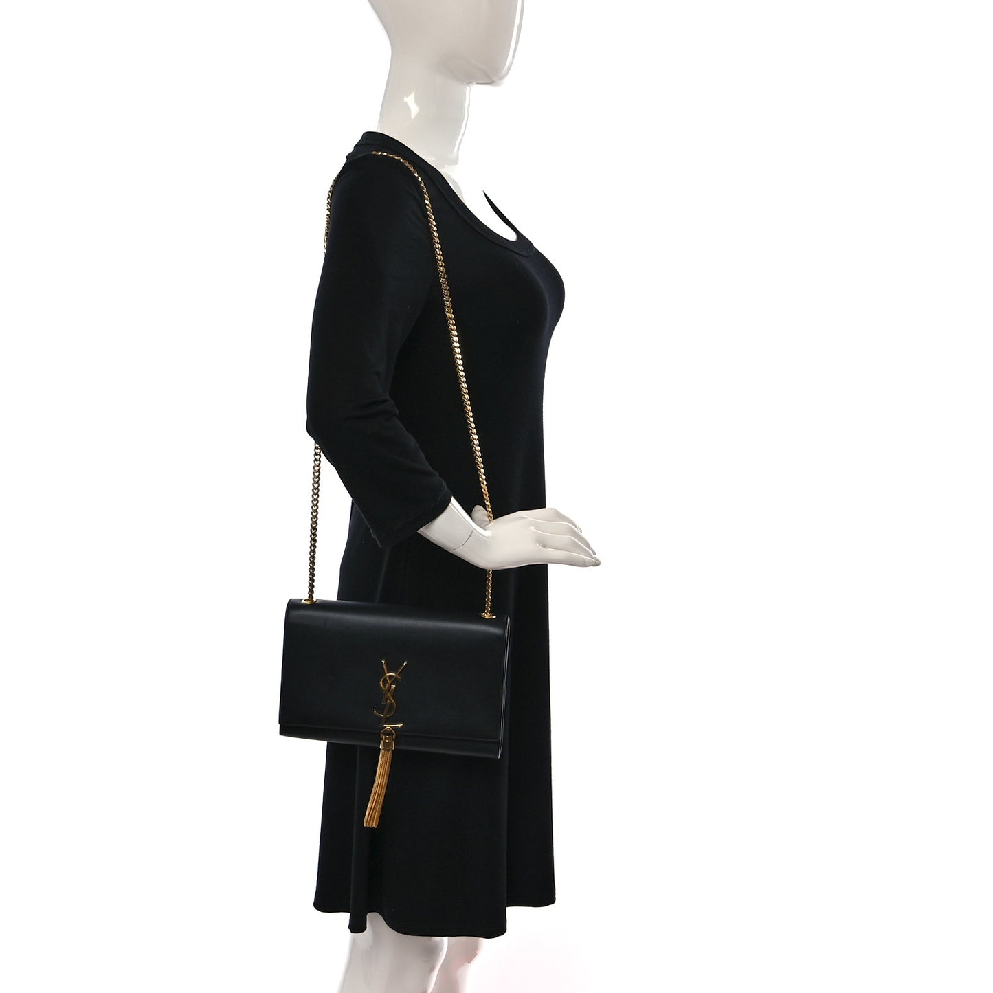 Calfskin Small Classic Monogram Kate Tassel Satchel Black